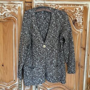 J Jill Women's brown  Black and cream Knit Cardigan with pockets